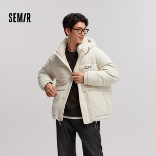 森马（Semir）羽绒服男肌理感灯芯绒2024冬季学院风宽松短外套连帽107723113130 米白10301 XXL