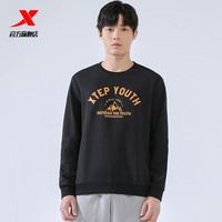 XTEP特步卫衣男春季美式复古宽松长袖休闲套头衫上衣 正黑色 3XL