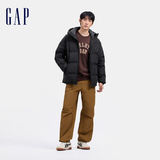 Gap 盖璞 男士徽章logo抽绳立领连帽羽绒服 677652