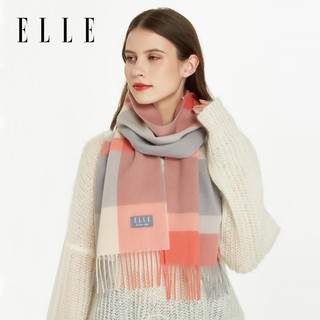 ELLE【礼盒装】纯羊毛围巾秋冬季女式保暖披肩围脖春节 橘格【礼盒装】