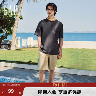 Gap 盖璞 男女装2024夏季纯棉logo口袋短袖T恤宽松简约上衣464171 深灰色 180/100A(XL) 亚洲尺码