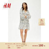 H&M 女装连衣裙2024夏季宽松圆领印花灯笼长袖系带短裙1217790 浅米色/白色花朵 165/96