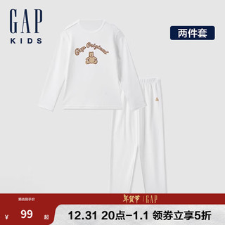 Gap 盖璞 男童2024初秋小熊印花睡衣套装儿童装家居服两件套646197 牛奶白 120cm(6-7岁) 亚洲尺码