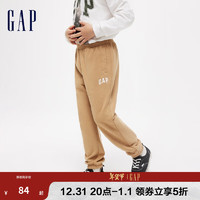 Gap 盖璞 男女童2024春季LOGO法式圈织软束口卫裤儿童装长裤890290 卡其色 140cm(M)亚洲尺码