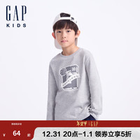 Gap 盖璞 男童2024秋季新款纯棉logo印花长袖T恤646074 灰色 140cm(10-11岁) 亚洲尺码