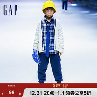 Gap 盖璞 男童秋季款纯棉撞色格纹长袖衬衫780257儿童装休闲上衣 蓝白拼接 110cm(XS)