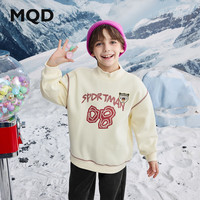 马骑顿 冬季男大童潮酷休闲学院风卡通加绒半高领卫衣 米白 120