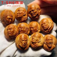 T-SHE 橄榄核手串十八罗汉18三疯罗汉浮雕写实双面手工核雕文玩手链男 18橄榄核手串三疯罗汉浮雕写实双