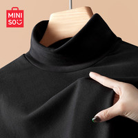 名创优品(MINISO)半高领打底衫女2024秋冬季双面绒内搭长袖上衣德绒长袖t恤衫 【加绒半高领】黑色(空白) XL (体重130-150斤)