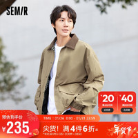 森马（Semir）夹克男2024春季宽松翻领时尚拼接外套帅气复古上衣潮107224108116 卡其50601 XS