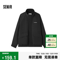 森马（Semir）外套男2024秋季三防格子肌理大口袋工装上衣绣花夹克109524108110 黑色90001