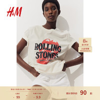 H&M 女装T恤2024夏季内搭短袖宽松圆领棉质上衣0762470 奶油色/The Rolling Stones 155/80 XS