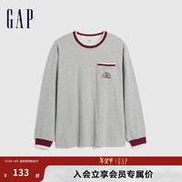 Gap男装冬季款LOGO抓绒套头上衣841255宽松廓形T恤 灰色 3XL (185/108A)亚洲尺码 185/108A(XXXL)亚洲尺码