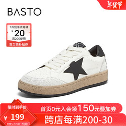 BASTO 百思图 2024秋季复古简约户外运动小白鞋女休闲鞋A5870CM4 黑色 35