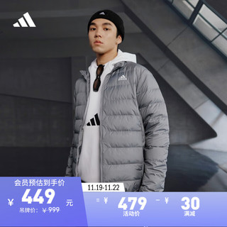 adidas 600蓬休闲修身保暖立领鸭绒羽绒服男装冬季阿迪达斯轻运动 灰色（选大一码） L