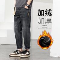 2024秋冬款男牛仔裤加绒加厚男牛仔侧边拼接哈伦长裤男休闲裤