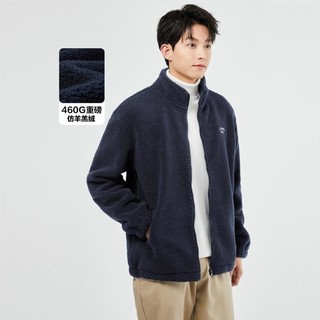 GIORDANO 佐丹奴 男士仿羊羔绒外套 460G重磅秋冬字母胶章立领针织休闲夹克