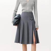 丽丽 LILY24秋半截裙女时尚百搭格雷系高级灰百褶学院风A字显瘦半身裙女