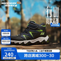 Skechers斯凯奇儿童春秋时尚魔术贴休闲鞋男跑步鞋406391L 高帮不加绒/海军蓝/柠檬色/NVLM 36