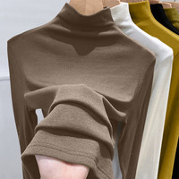 PEANOJEAN螺纹长袖女装春秋薄款气质修身半高领打底衫休闲保暖上衣W8965 【半高领】摩卡色 2XL码【125-140斤】
