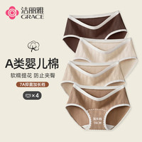 洁丽雅A类婴儿棉7A抑菌抗菌女士内裤女生少女16CM加长档高腰无痕三角裤 深咖啡+浅杏+杏肤+黄棕 4条 2XL 【140-150斤】
