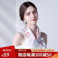 上海故事真丝丝巾女春夏100%桑蚕丝小方巾百搭丝巾 玉兰寻春 粉蓝