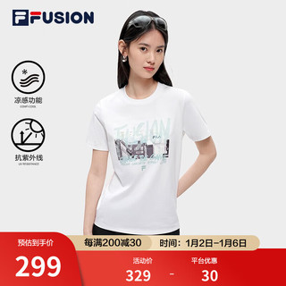 FILA 斐乐 FUSION潮牌女子短袖T恤2023夏凉感抗紫外线简约时尚休闲上衣 标准白-WT 160/80A/S