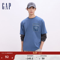 Gap 盖璞 男女装2024初秋拼接logo纯棉短袖T恤圆领宽松上衣637571 蓝色 175/96A(L) 亚洲尺码