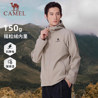 88VIP：CAMEL 骆驼 男装2024秋冬新款软壳衣防风防水加绒连帽夹克保暖登山外套男