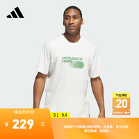 adidas宽松纯棉印花篮球运动上衣圆领短袖T恤男夏季阿迪达斯 汉玉白 M