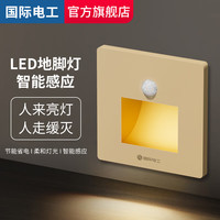 国际电工人体感应智能LED小夜灯86型嵌入式地脚灯家用过道楼梯走廊踏步灯 【人体感应+光控】金色-暖光