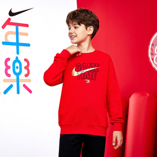 NIKE耐克童装男女童纯棉卫衣新年红色拜年服舒适毛圈儿童休闲上衣内搭 学院红 130 /64(7)