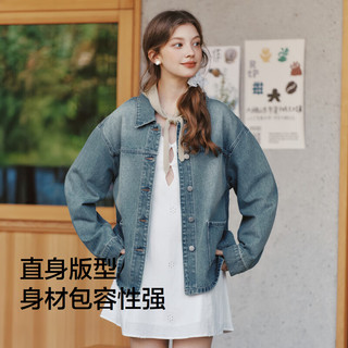 森马（Semir）牛仔外套女翻领落肩上衣休闲2025春季宽松夹克ins潮109125108014