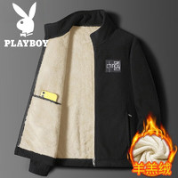 花花公子（PLAYBOY）秋冬季棉服男士本命年加绒厚宽松拜年夹克休闲外套上衣袄褂子 05黑色【加绒保暖】 M