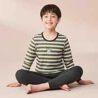猫人 MIIOW儿童秋衣秋裤女大童保暖内衣套装纯棉全棉男童睡衣青少年秋冬 绿色条纹 150cm