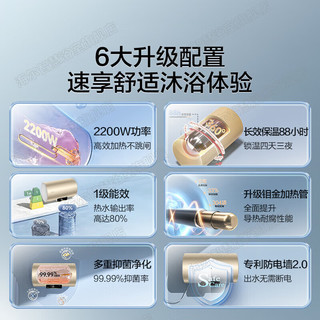 海尔（Haier）家用电热水器3300W变频速热一级能效节能家用储水式家用电热水器卫生间洗浴小型防电墙防漏电P3 60L 2200W DN1/超一级能效/黄金功率