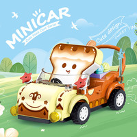 哲高街景小吃车美食汉堡车模型少女心拼装玩具摆件送女孩女生 面包小车【140颗粒】