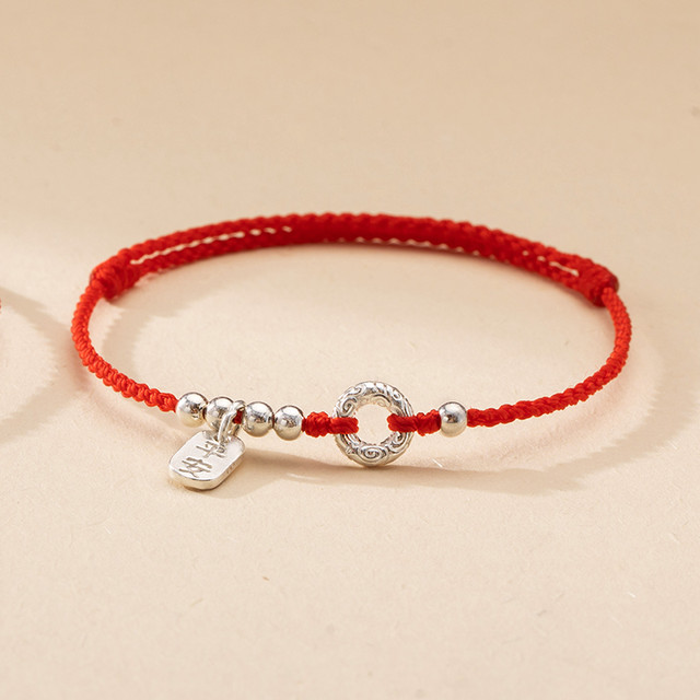 大善堂 和田玉平安扣脚链女999足金蛇本命年红绳手链黄金脚绳新款