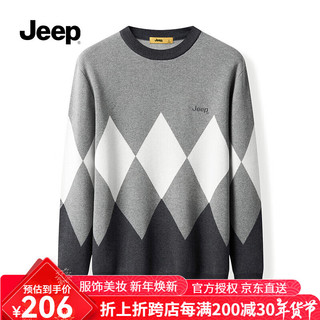 Jeep（吉普）时尚男装秋冬男士休闲打底衫圆领潮流针织衫长袖上衣毛衣男 深灰 2XL