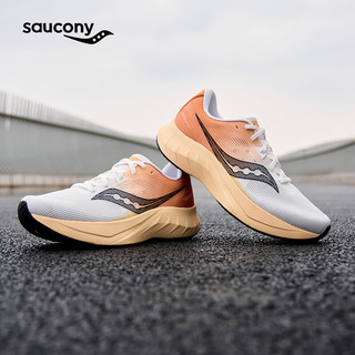 saucony 索康尼 浪潮2跑鞋男夏季透气跑步鞋缓震助推进阶训练运动鞋子TIDE2 白桔黑8 44.5