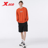 特步（XTEP）卫衣男秋季运动长袖上衣宽松休闲同款女子圆领套头衫 果泥橙 XL