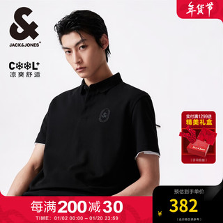 杰克琼斯 杰克·琼斯（JACK&JONES）夏季款翻领常规版型舒适商务休闲男士POLO衫短袖男装224306011 E41黑色 常规 175/96A/M