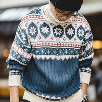马登 MADEN工装 日系复古费尔岛提花毛衣厚实保暖可翻高领针织衫男秋冬