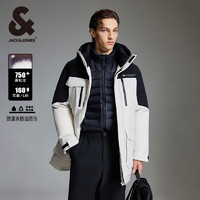 杰克·琼斯（JACK&JONES）冬季保暖时尚潮三防工装中长款拼色宽松连帽羽绒服男装224412033 C43 缎白色 XL