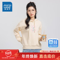 JEANSWEST 真维斯 女装2024冬季新款黄金绒保暖连帽红色花朵印花长袖卫衣JW 奶白8131 M 160/84A