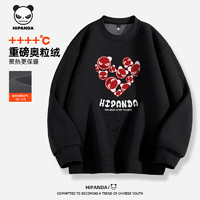 HIPANDA 你好熊猫 HI PANDA你好熊猫美式街头潮酷时尚圆领卫衣冬季加绒内里防风保暖男士外套 黑#像素心熊 M