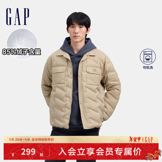 Gap 盖璞 男装2024秋季衬衫式翻领多口袋羽绒服简约轻盈外套637324 卡其色 170/92A(M) 亚洲尺码