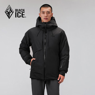 BLACKICE 黑冰 24新款户外男款鹅绒连帽滑雪服 800蓬三防面料男士羽绒滑雪服 黑色 L