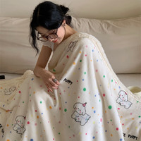 雅鹿ins风牛奶绒毛毯午睡办公室披肩单人宿舍珊瑚绒小毯子盖腿毯 【双层加厚】波点狗狗 200x230cm【沙发毯 床上用毯】