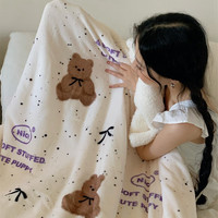 雅鹿ins风牛奶绒毛毯午睡办公室披肩单人宿舍珊瑚绒小毯子盖腿毯 【双层加厚】点点小熊 100x150cm【披肩 沙发毯】